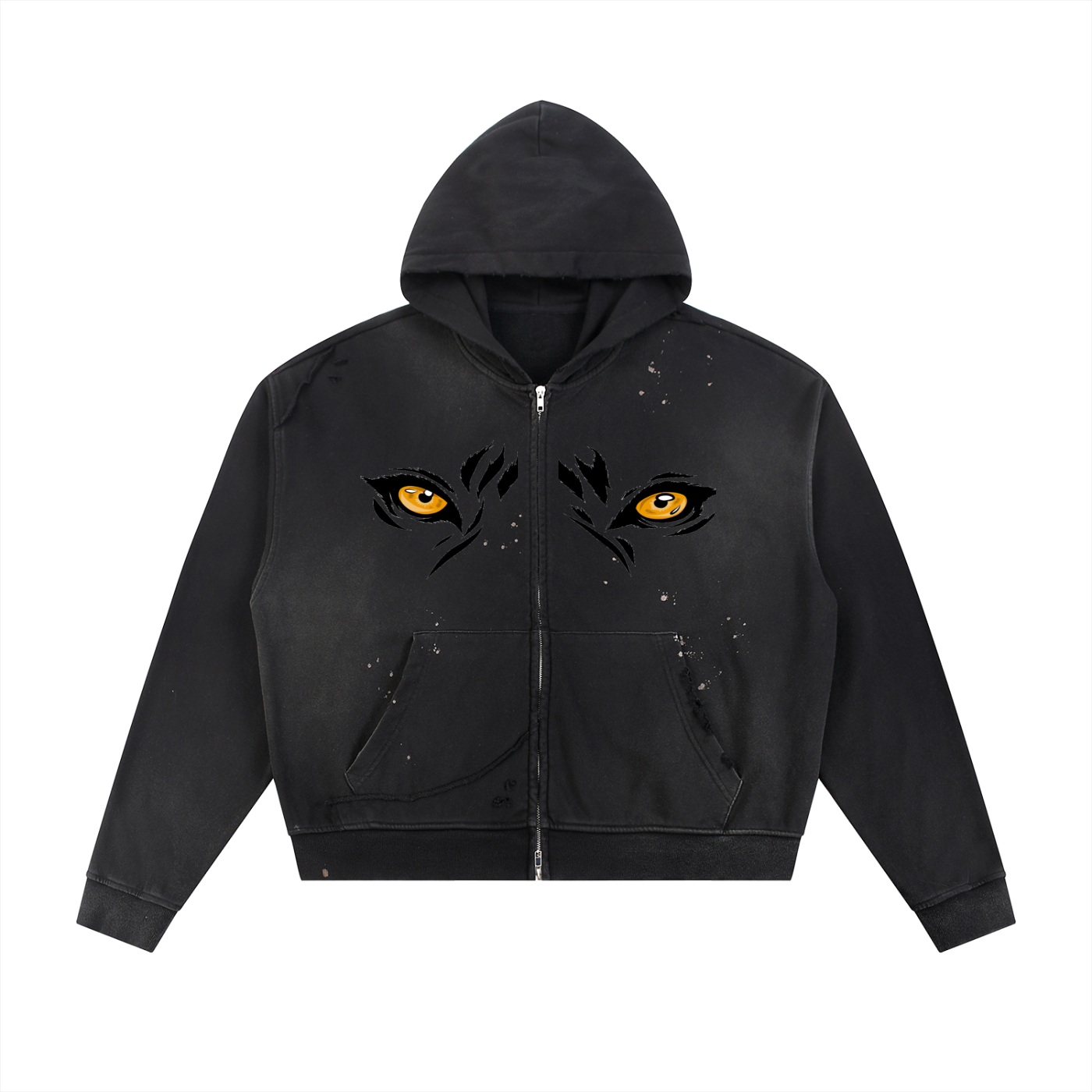 Sun Fade Frayed Raw Edge Fleece Zip Hoodie
