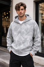 Dirty Washed Zip-Up Fleece Hoodie