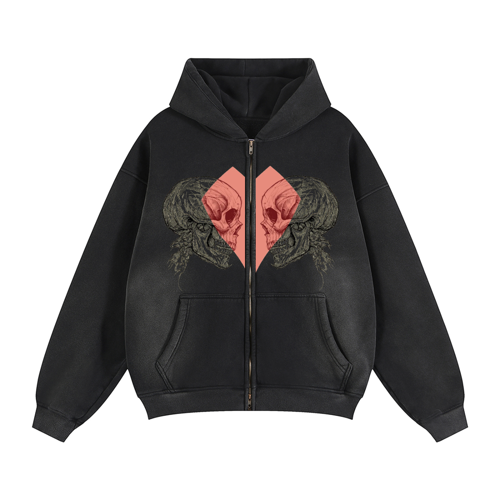 Sunfade Two-way Zipper Boxy Fleece Hoodie